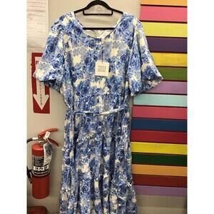 Mark&James badgley mischka below knee ruffle sleeve dress size 2X blue floral